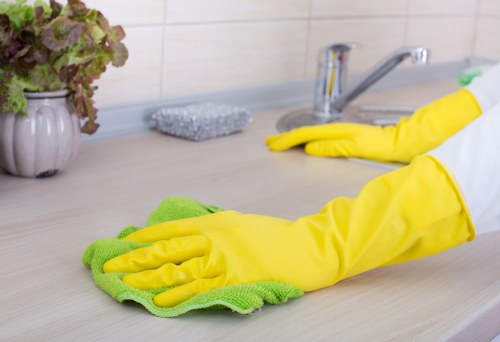 Worker checking carpet cleaning machinery and cable placement