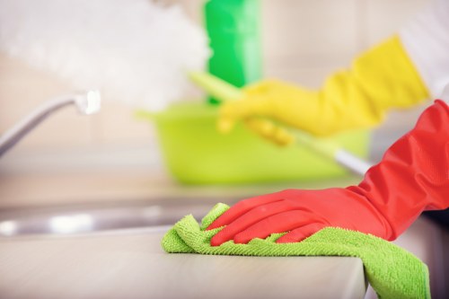 Cleaning team responding to an incident and securing the work area